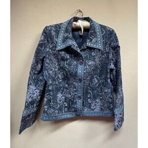 Christine Phillipe Women's Blue Embellished Cropped Jacket Size 14 Button Front